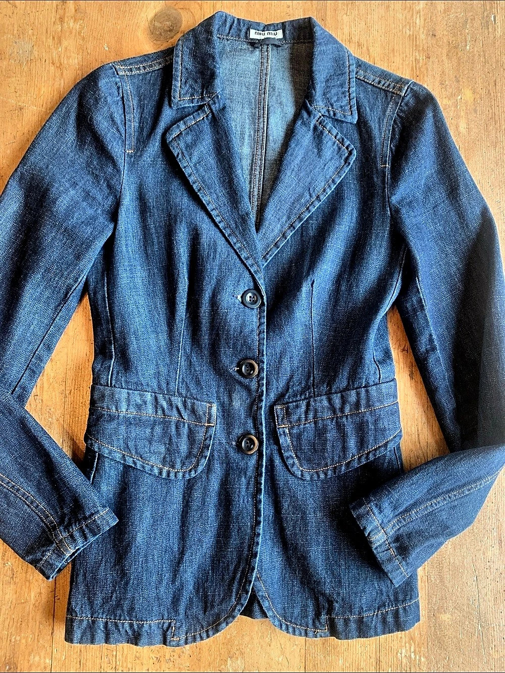 Miu Miu Cotton Denim Blazer Jacket Blue Size 40 EUC